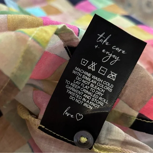 NIC+ZOE Colorful Patchwork Design Button Down Long Sleeve Cotton Blouse Small - Picture 5 of 5